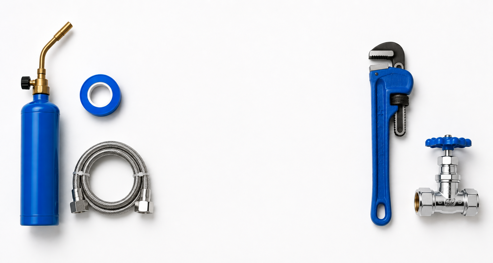 Plumbing tools arranged around a clean white directory search area